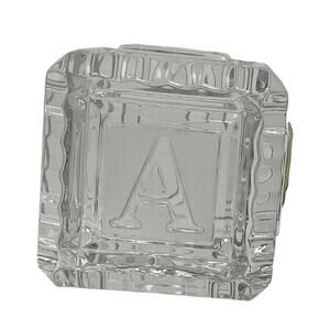 Set of 2 Waterford Crystal ABC Building Block Paperweight Figurine Signed